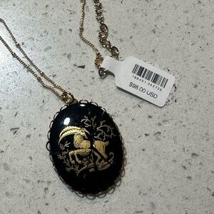 NWT FREE PEOPLE Jules Onyx Zodiac Necklace, Capricorn / has flaw